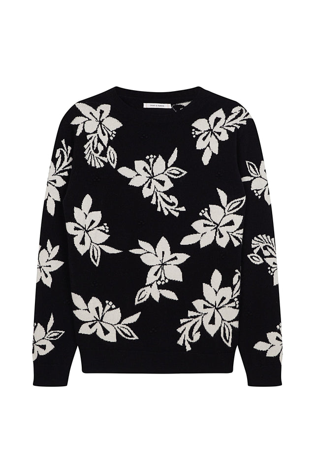 Black Hibiscus Knot Stitch Cashmere Sweater image 2