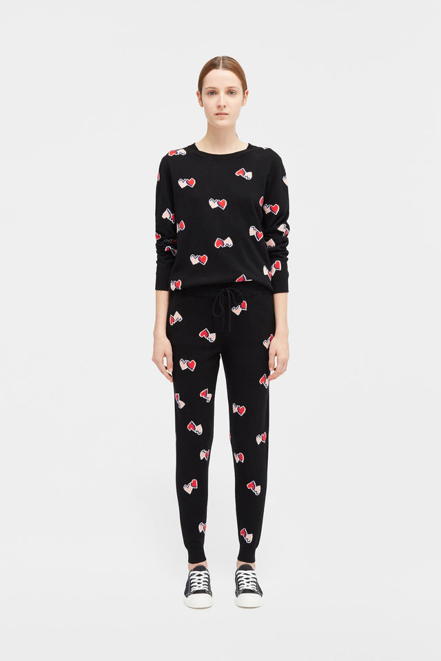 Black All Over Twin Heart Track Pants image 1