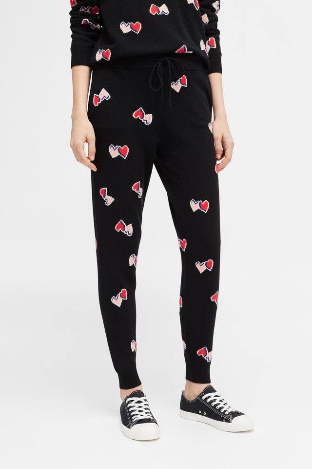 Black All Over Twin Heart Track Pants image 3