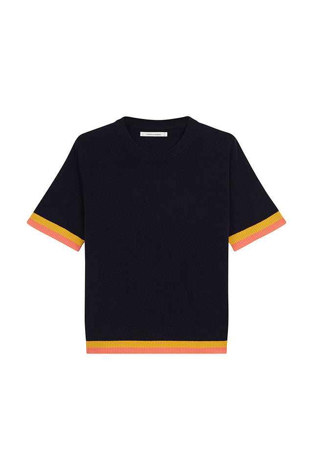 Navy Stripe Trim Cashmere T-Shirt image 2