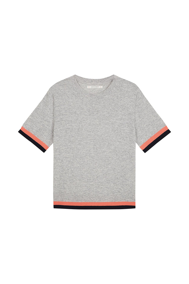 Grey Stripe Trim Cashmere T-Shirt image 2