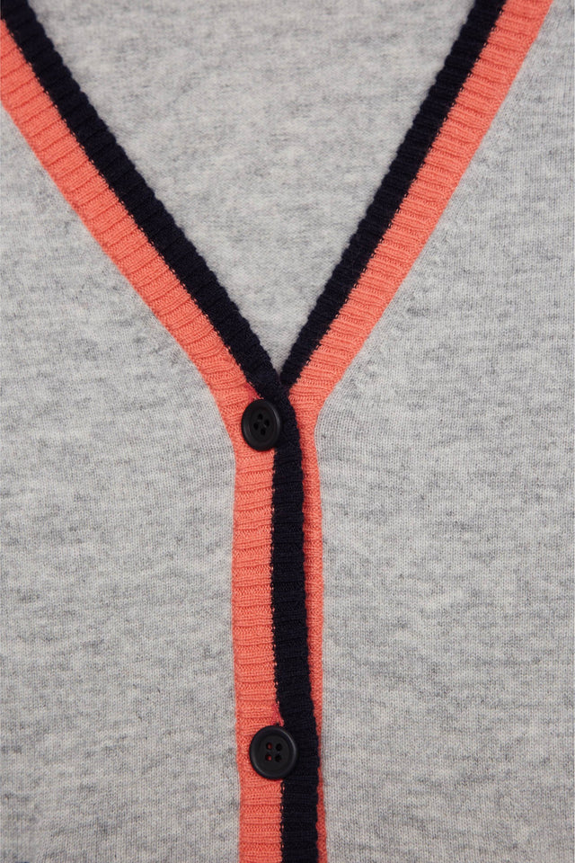 Grey Stripe Trim Cashmere Cardigan image 5