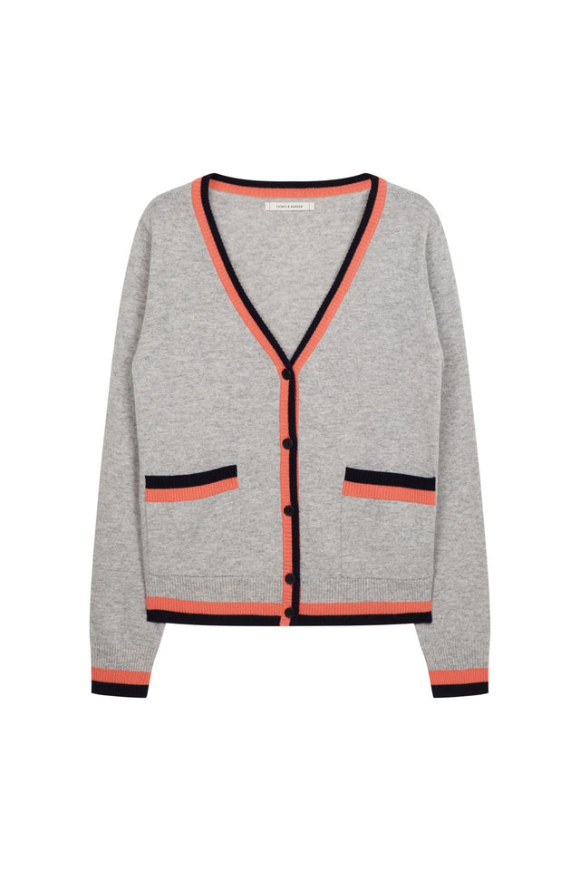 Grey Stripe Trim Cashmere Cardigan image 2