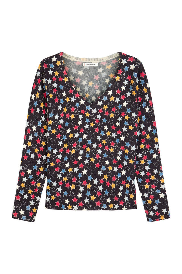 Black Acid Star V Neck Cashmere Sweater image 2