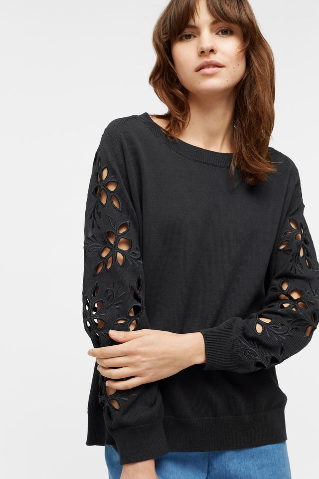 Black Flower Cut Out Sweater image 1