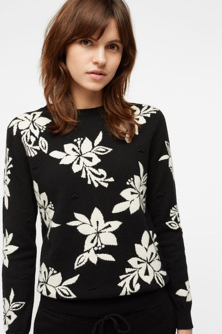 Black Hibiscus Knot Stitch Cashmere Sweater