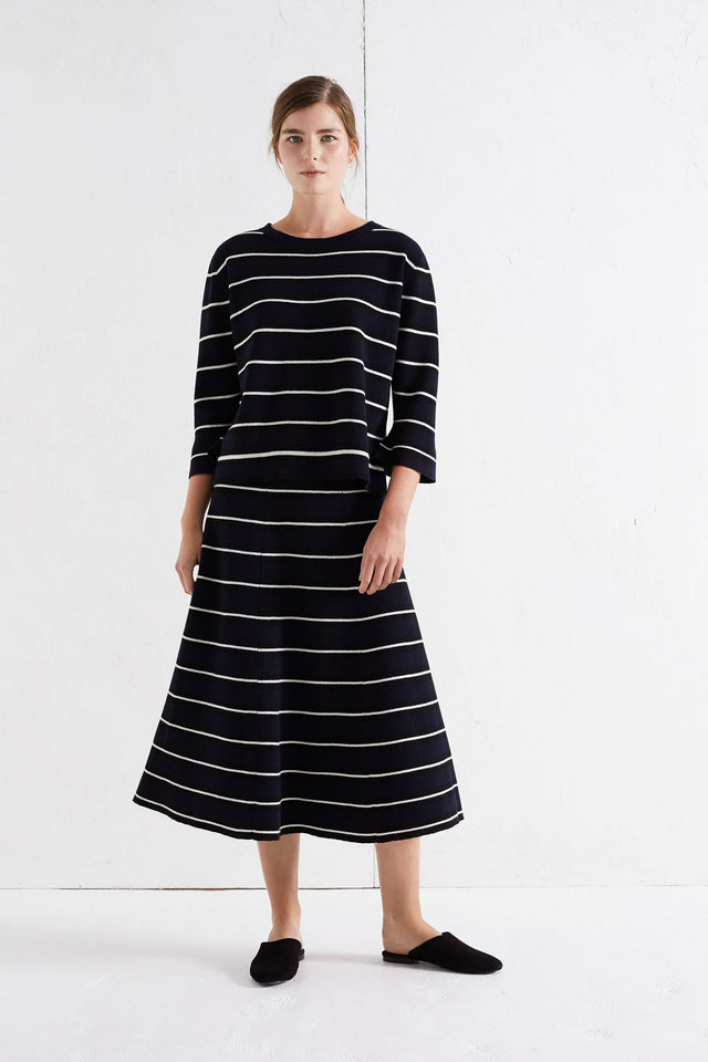 Navy Bell Sleeve Stripe Merino Sweater image 5