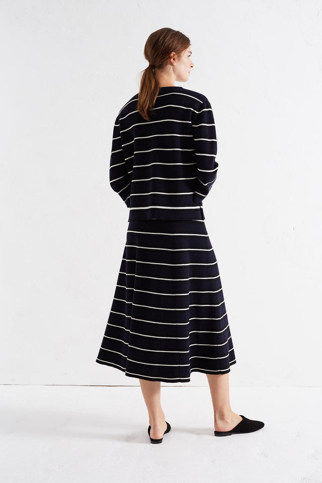 Navy Bell Sleeve Stripe Merino Sweater image 3