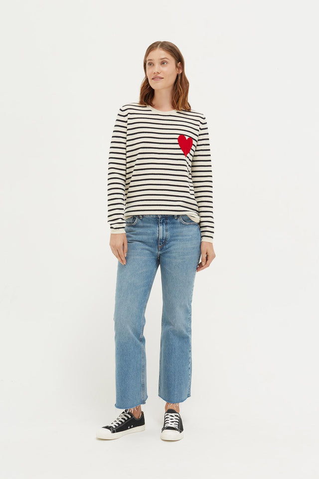 Cream with Navy Striped Breton Heart Sweater image 2