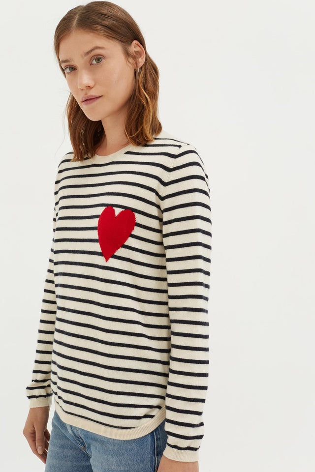 Cream with Navy Striped Breton Heart Sweater image 1