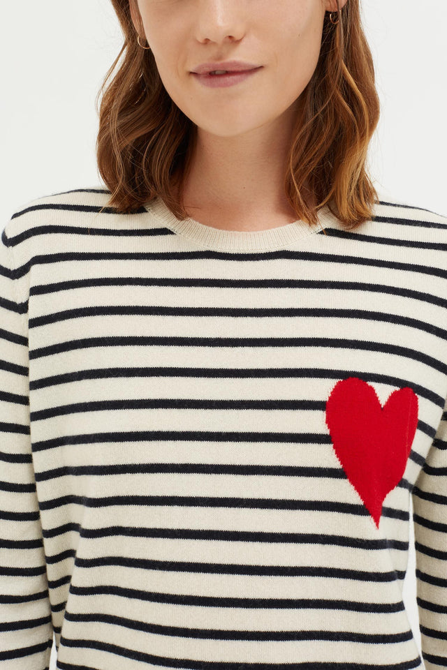 Cream with Navy Striped Breton Heart Sweater image 3