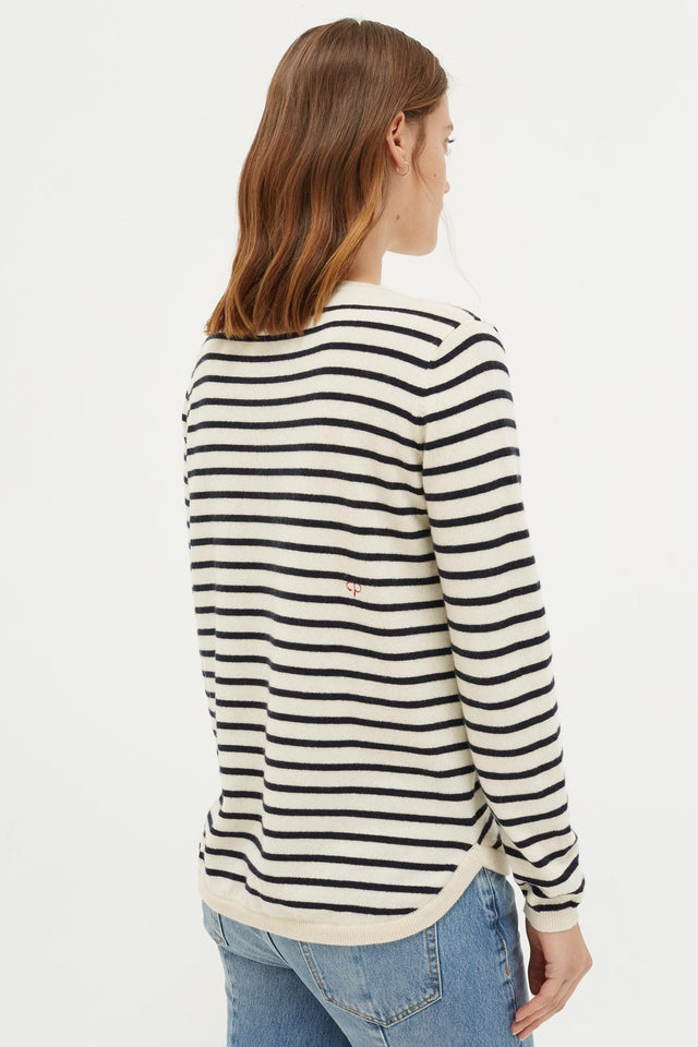 Cream with Navy Striped Breton Heart Sweater image 4