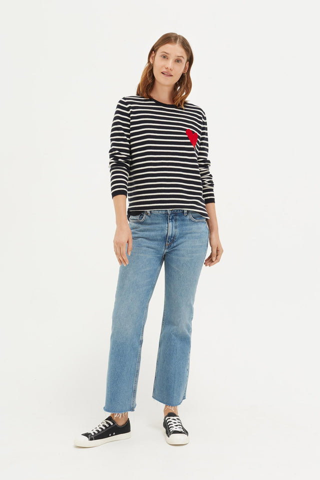 Navy with Cream Striped Breton Heart Sweater image 2