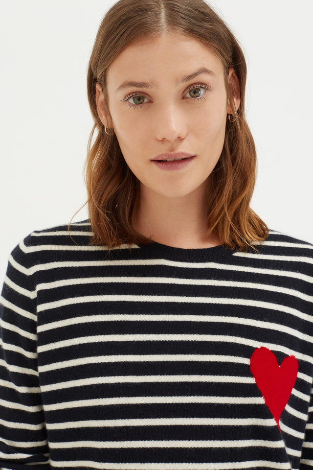 Navy with Cream Striped Breton Heart Sweater image 1