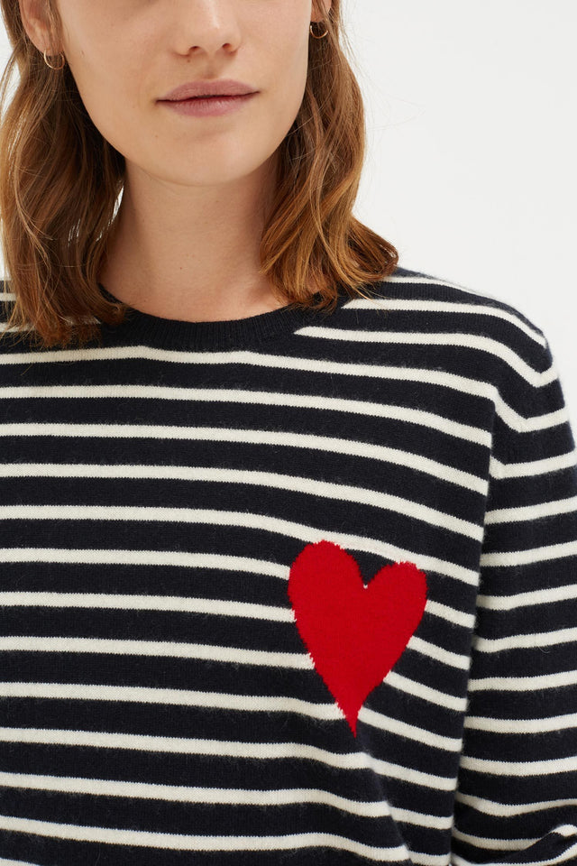 Navy with Cream Striped Breton Heart Sweater image 3
