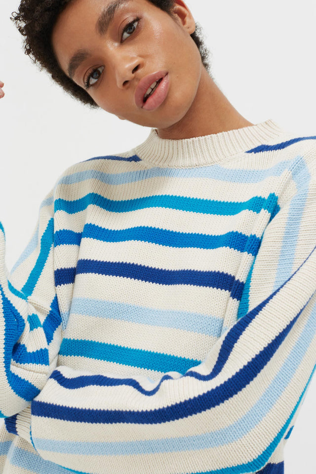 Blue Breton Stripe Chunky Knit Sweater image 3