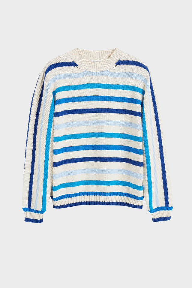 Blue Breton Stripe Chunky Knit Sweater image 2
