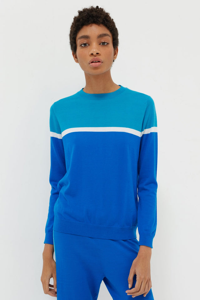 Blue Colour Block Cashmere Sweater image 1