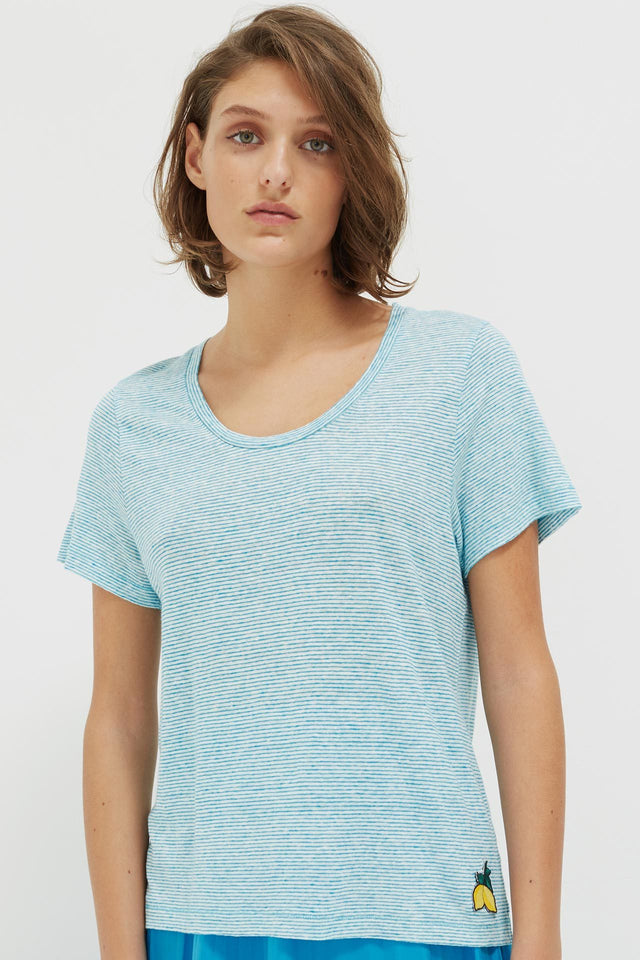 Blue Striped Lemon Patch Linen Jersey T-Shirt image 1