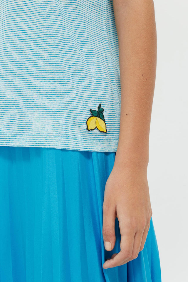 Blue Striped Lemon Patch Linen Jersey T-Shirt image 4