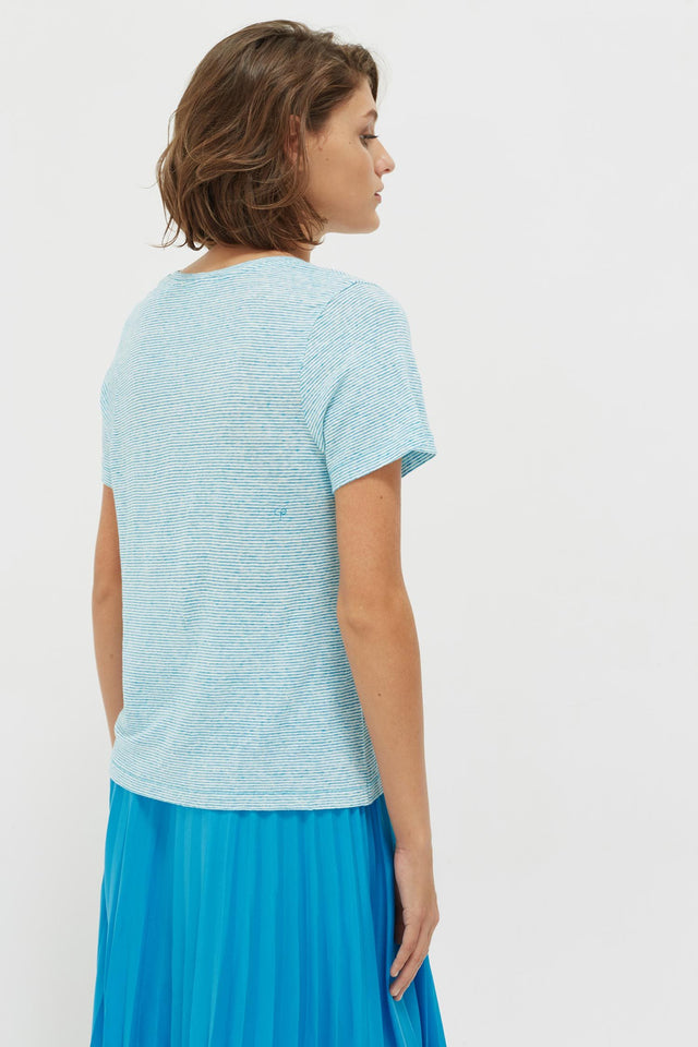 Blue Striped Lemon Patch Linen Jersey T-Shirt image 5