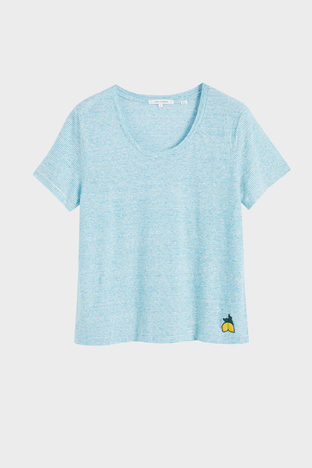 Blue Striped Lemon Patch Linen Jersey T-Shirt image 2