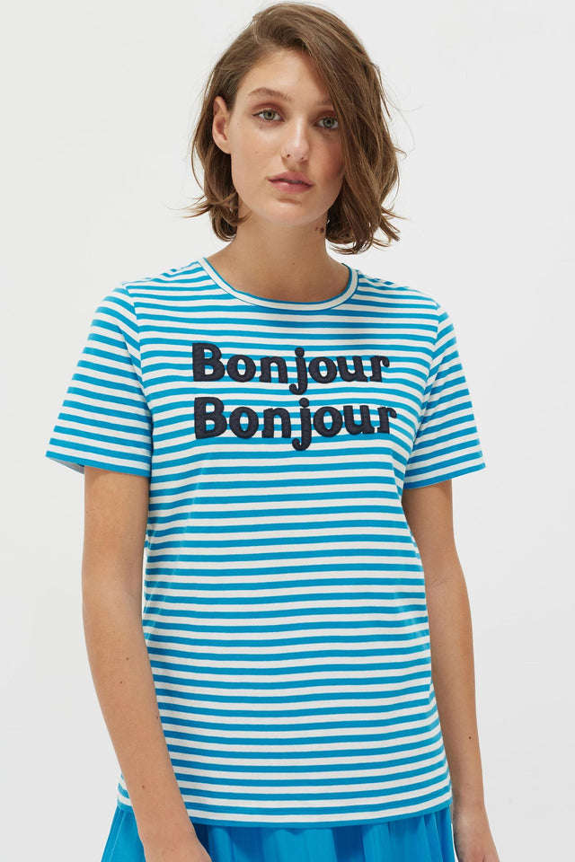 Blue Striped Bonjour Bonjour Jersey T-Shirt image 1