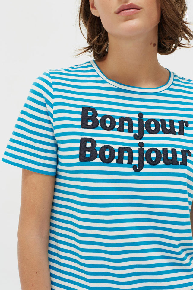 Blue Striped Bonjour Bonjour Jersey T-Shirt image 4