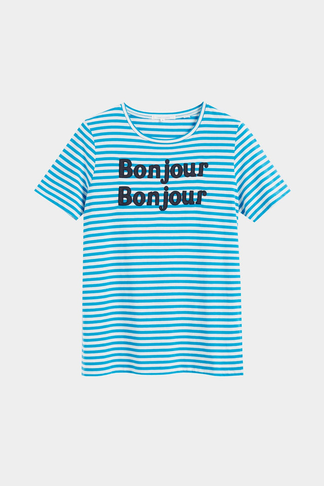 Blue Striped Bonjour Bonjour Jersey T-Shirt image 2
