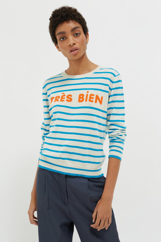 Blue Très Bien Striped Cashmere Sweater image 1