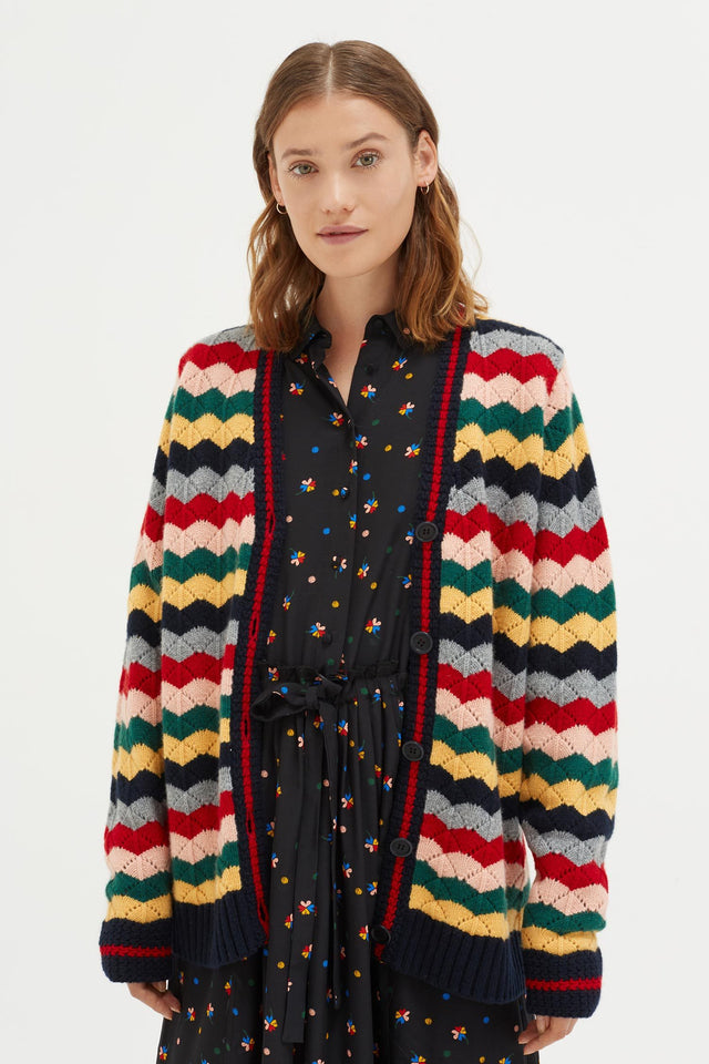Multi-Colour Chevron Wool Cardigan image 1
