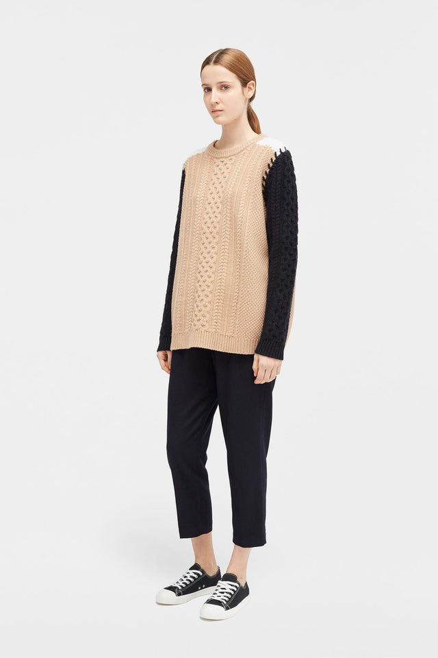 Camel Chevron Stitch Aran Sweater image 3