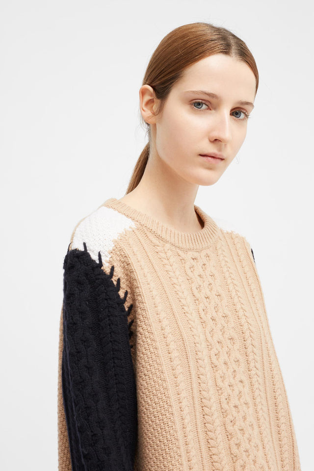 Camel Chevron Stitch Aran Sweater image 4