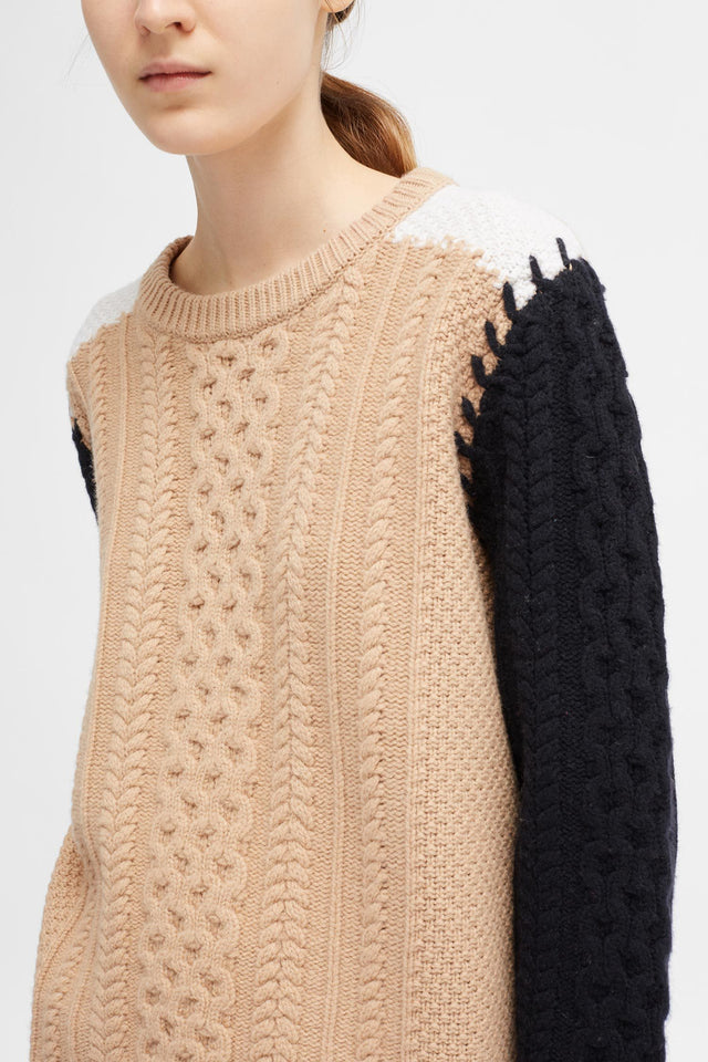 Camel Chevron Stitch Aran Sweater image 5