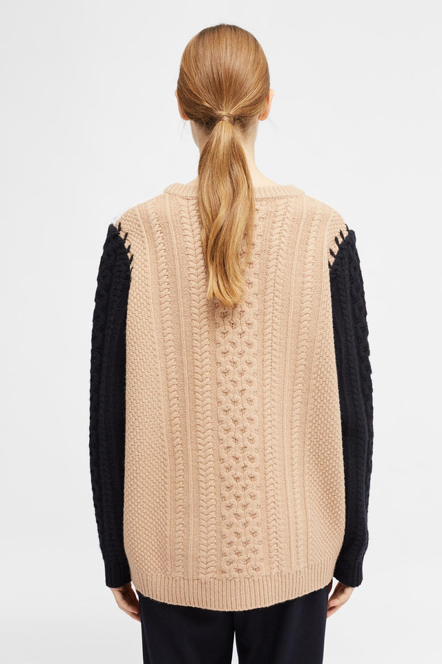 Camel Chevron Stitch Aran Sweater image 6