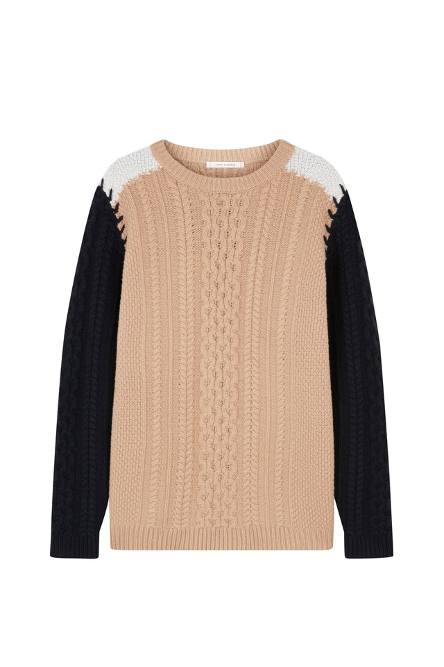 Camel Chevron Stitch Aran Sweater image 2