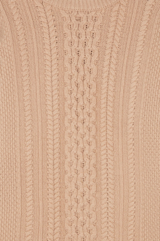 Camel Chevron Stitch Aran Sweater image 7