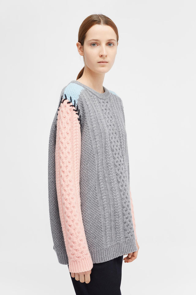 Grey Chevron Stitch Aran Sweater image 1