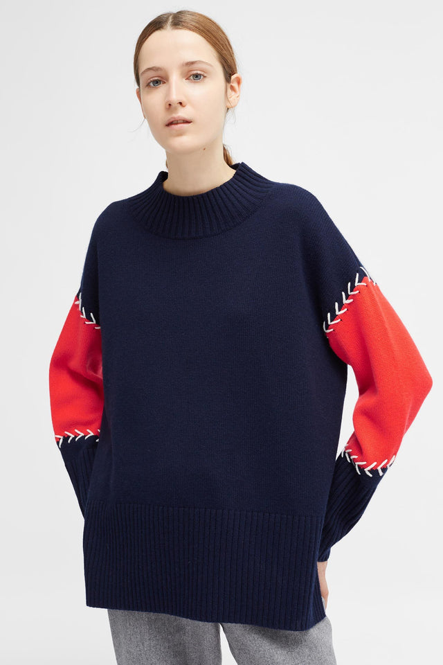 Navy Chevron Stitch Comfort Sweater image 1