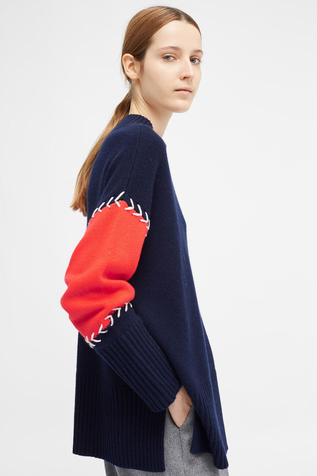 Navy Chevron Stitch Comfort Sweater image 4