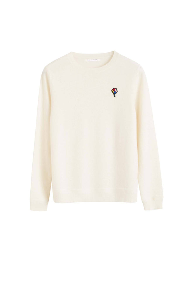Cream Clover Badge Cashmere Sweater image 2