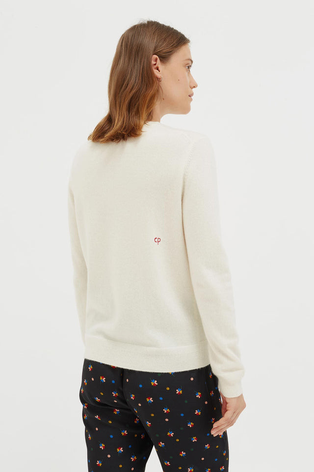 Cream Clover Badge Cashmere Sweater image 5