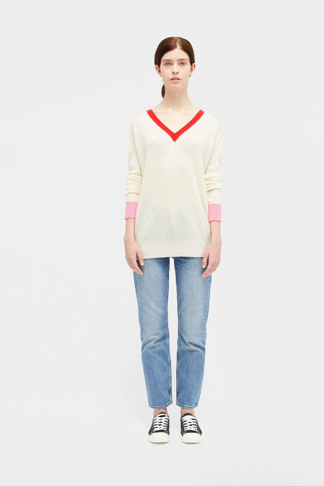 Cream Colour Block Sweater image 3