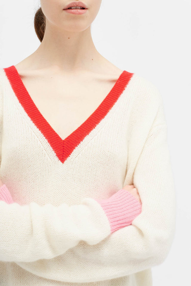 Cream Colour Block Sweater image 4