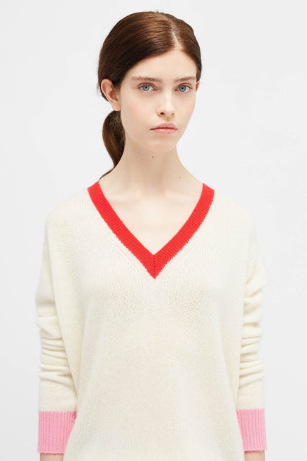 Cream Colour Block Sweater