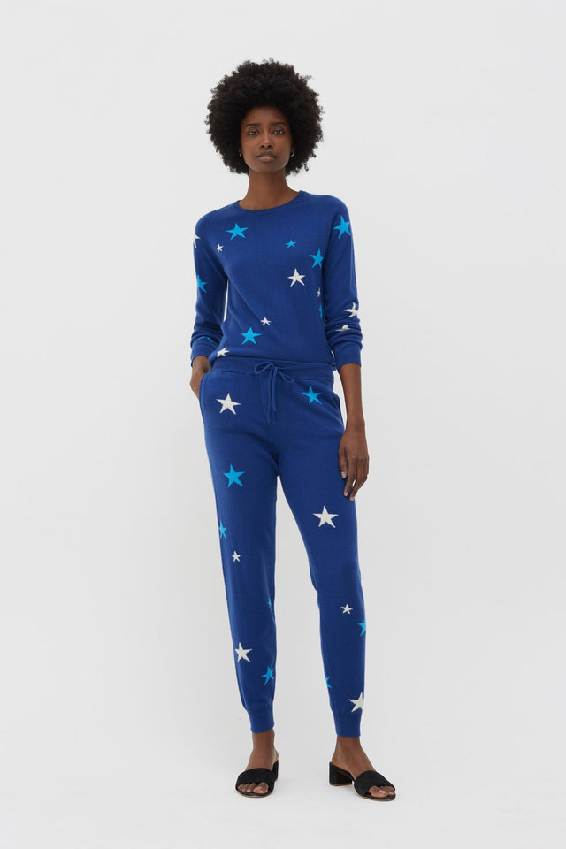 Blue Tonal Star Cashmere Track Pants image 3