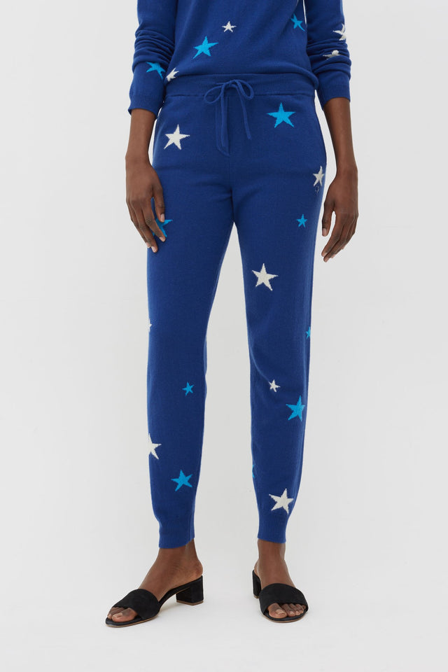 Blue Tonal Star Cashmere Track Pants image 1