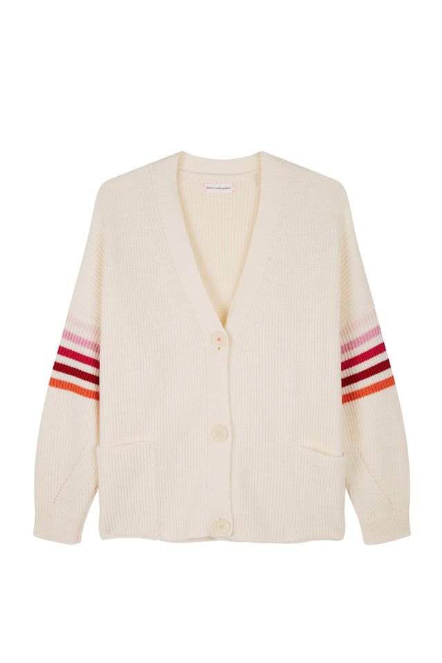 Cream Ribbed Stripe Merino Cardigan image 2
