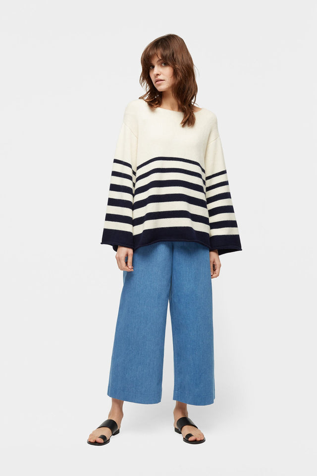 Navy Graduated Stripe Cashmere Sweater image 3