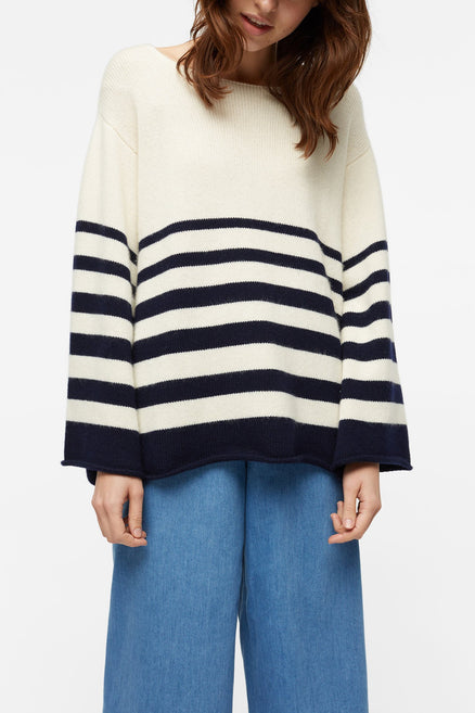 Navy Graduated Stripe Cashmere Sweater